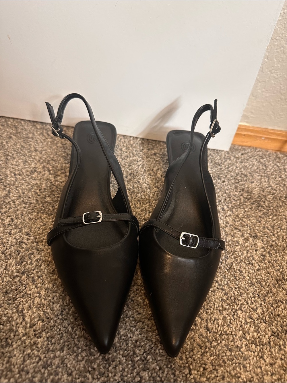 Urban Outfitters Black Pointed Slingback Heels with Buckle Detail
